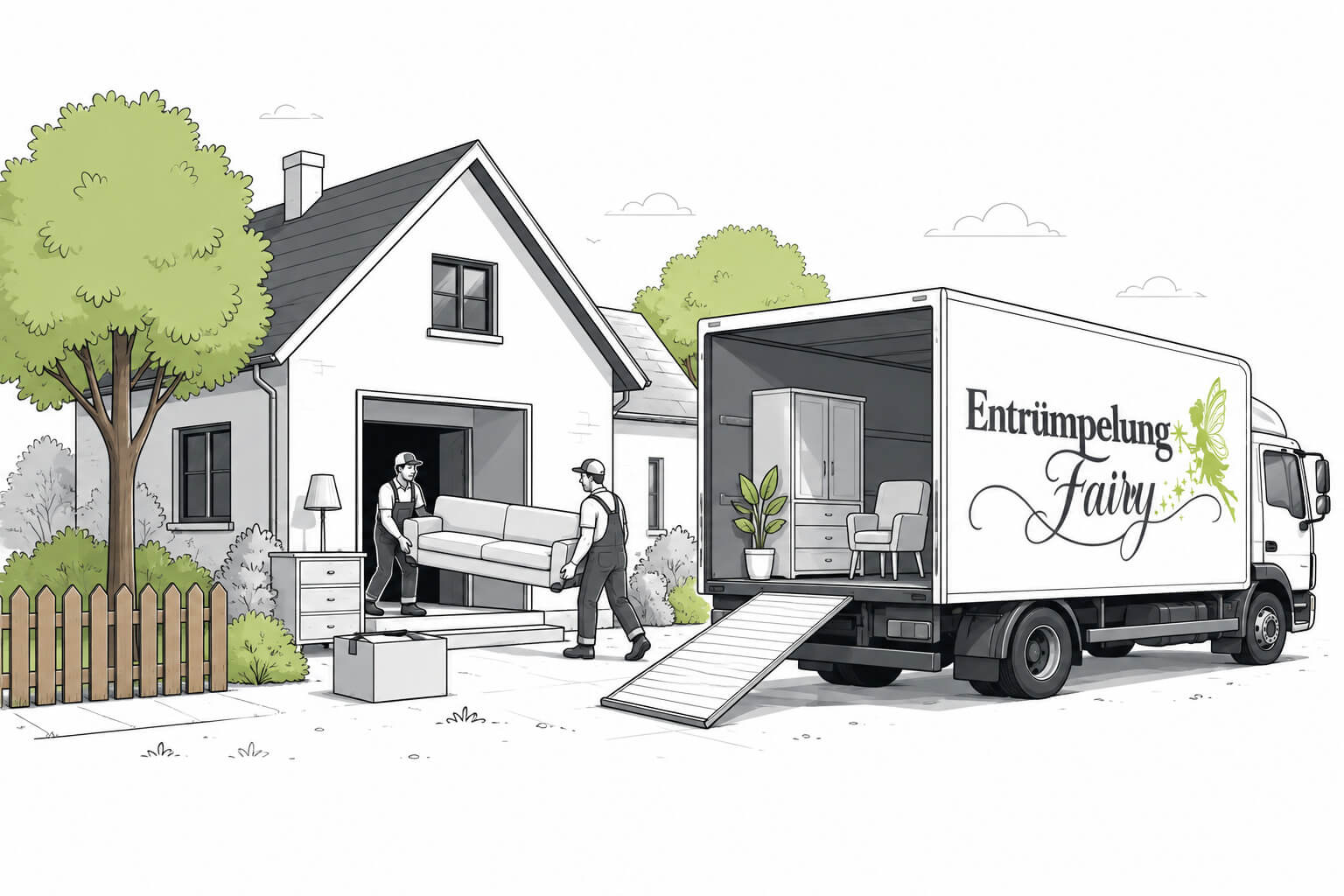 Entrümpelung eines Hauses mit Umzugswagen